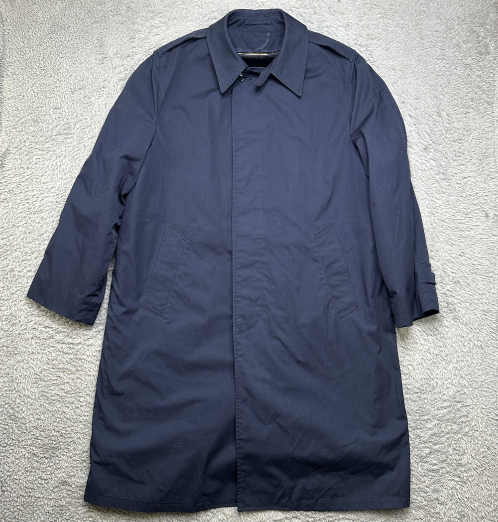 Vintage Military Trench Coat Mens 42L Blue Army Navy Made In USA